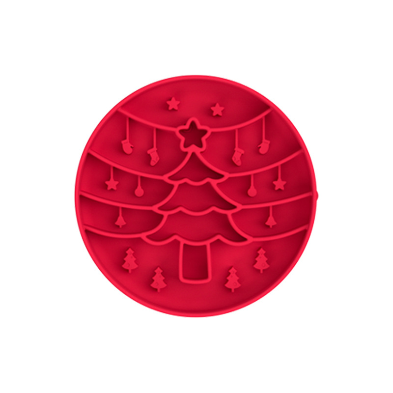 V888-ELOSUNG12416-212021-00 Red Silicone Slow Feeder Bowl for Dogs - Anti-Choking Christmas-Themed Lick Mat - Image 1