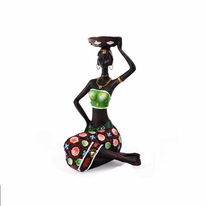 V888-ELOSUNG12440-211712-00 Green European Resin African Woman Candle Holders - Decorative Tabletop Candle Stands for Coffee Bars & Home Decor - Image 1