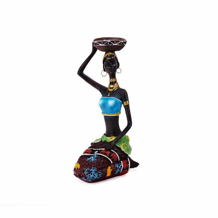V888-ELOSUNG12441-211714-00 Blue European Resin African Woman Candle Holders - Decorative Tabletop Candle Stands for Coffee Bars & Home Decor - Image 1