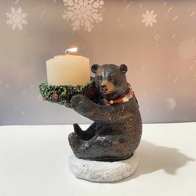 V888-ELOSUNG12460-211772-00 Bear With Candlestick In Hand Candle Holder – Unique Aromatherapy Table Decor - Image 1