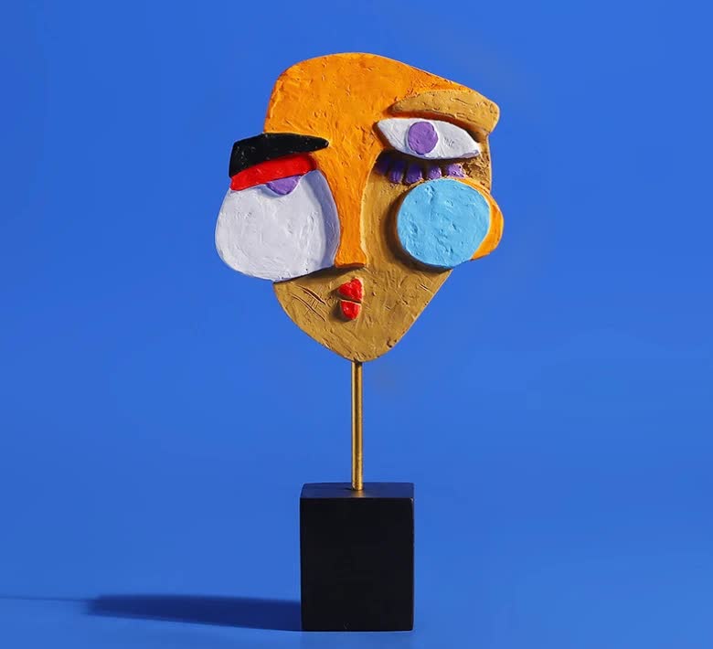 V888-ELOSUNG12472-212127-00 Modern Abstract Face Sculpture - Colorful Resin Art Statue for Home & Office Decor - Image 1