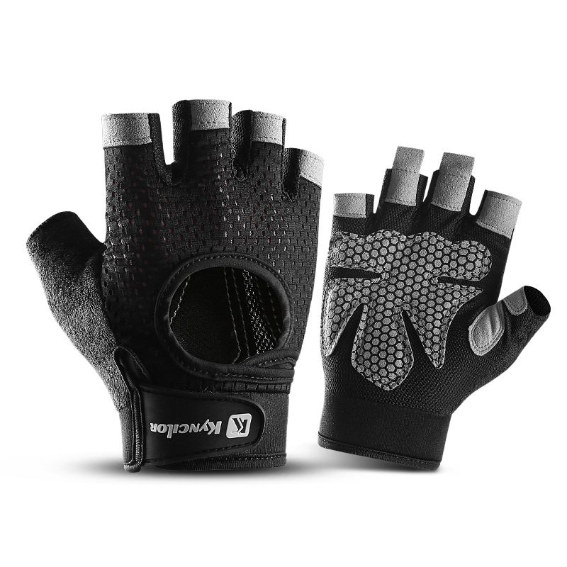 V888-ELOSUNG12492-212116-00 M Black Fingerless Sports Gloves - Non-Slip Silicone Palm Pads for Cycling, Weightlifting, and Fitness Training - Image 1