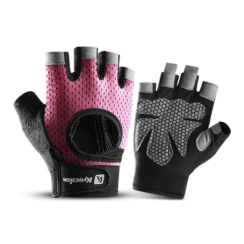 V888-ELOSUNG12495-212119-00 S Pink Fingerless Sports Gloves - Non-Slip Silicone Palm Pads for Cycling, Weightlifting, and Fitness Training - Image 1