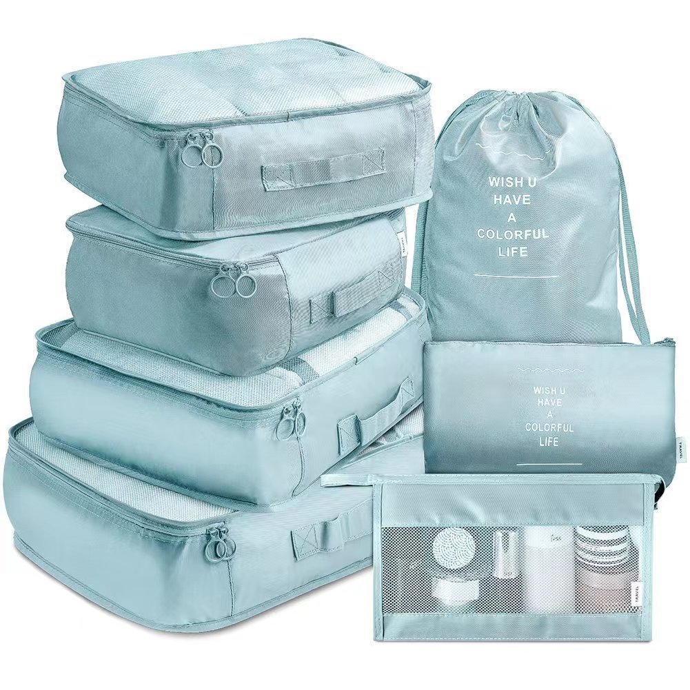 V888-ELOSUNG12606-212539-00 Blue Travel Packing Cube Set - 7-Piece Luggage Organizer for Clothes, Toiletries, and Accessories - Image 1