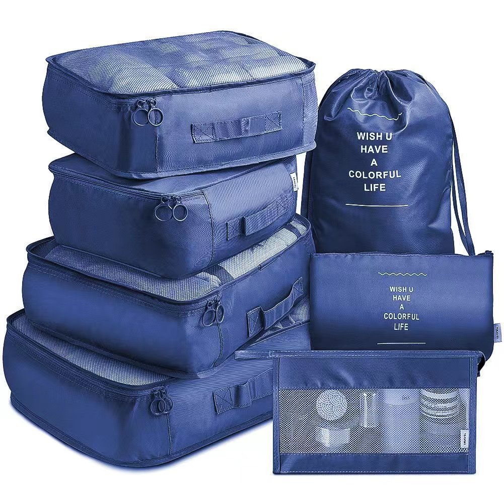 V888-ELOSUNG12613-212532-00 Navy Blue Travel Packing Cube Set - 7-Piece Luggage Organizer for Clothes, Toiletries, and Accessories - Image 1