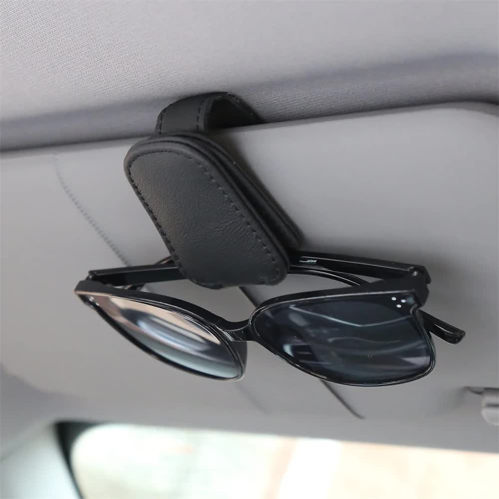 V888-ELOSUNG12629-212592-00 2pcs Black Car Sun Visor Glasses Holder - Universal Sunglasses Clip for Secure Storage - Image 1