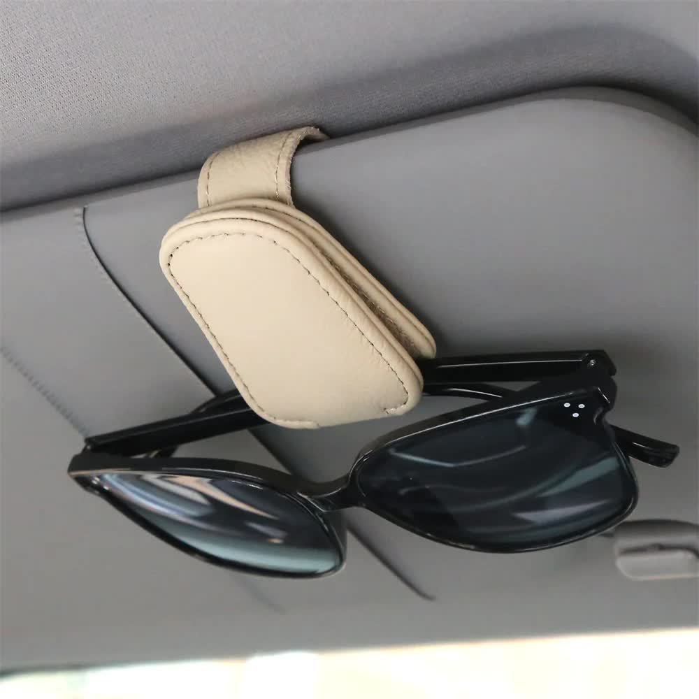 V888-ELOSUNG12630-212591-00 2pcs Beige Car Sun Visor Glasses Holder - Universal Sunglasses Clip for Secure Storage - Image 1