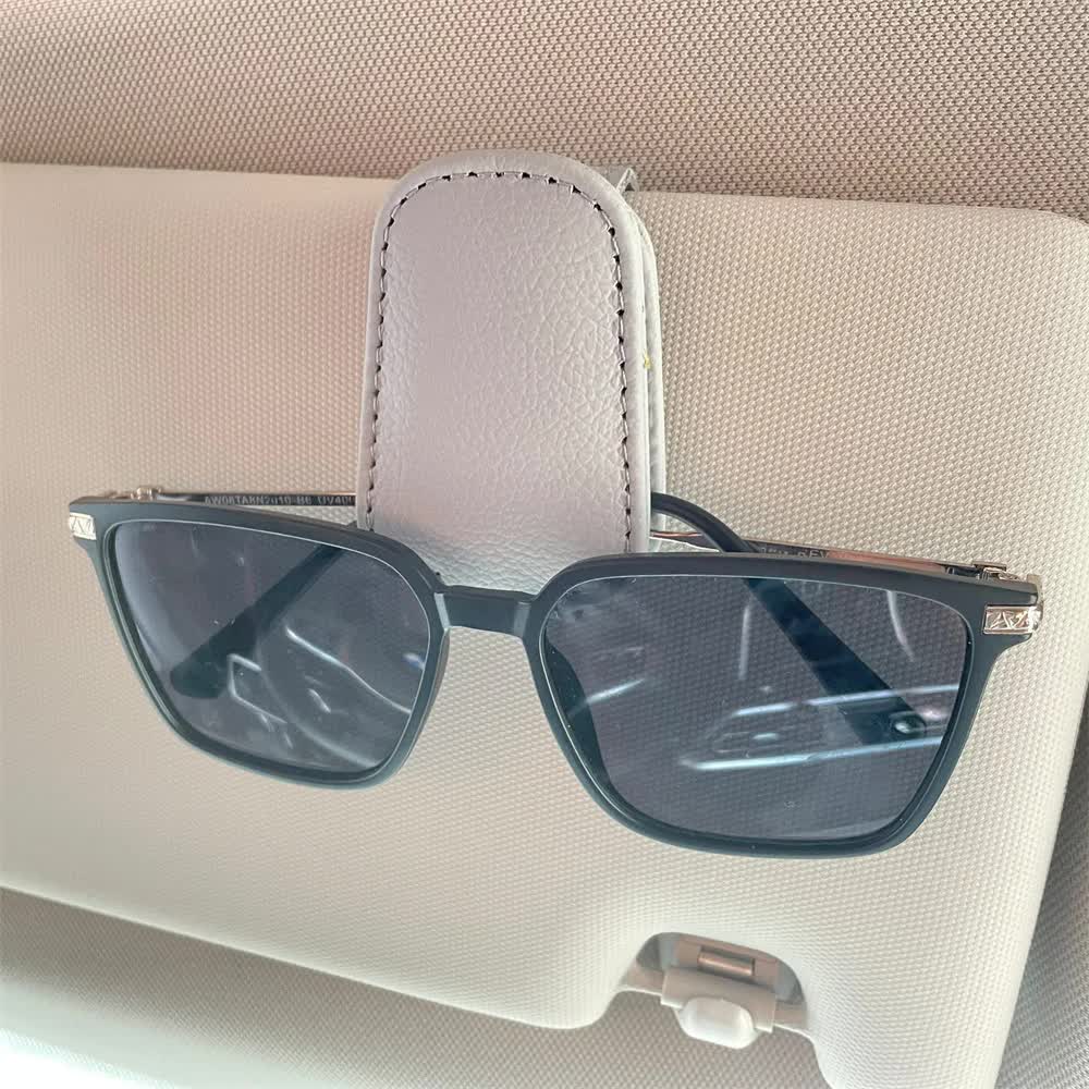 V888-ELOSUNG12631-212590-00 2pcs Grey Car Sun Visor Glasses Holder - Universal Sunglasses Clip for Secure Storage - Image 1