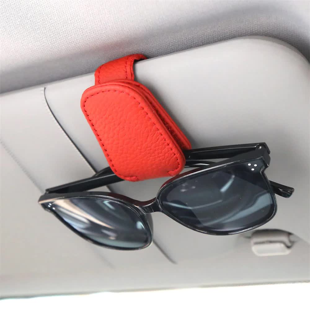 V888-ELOSUNG12632-212589-00 2pcs Red Car Sun Visor Glasses Holder - Universal Sunglasses Clip for Secure Storage - Image 1