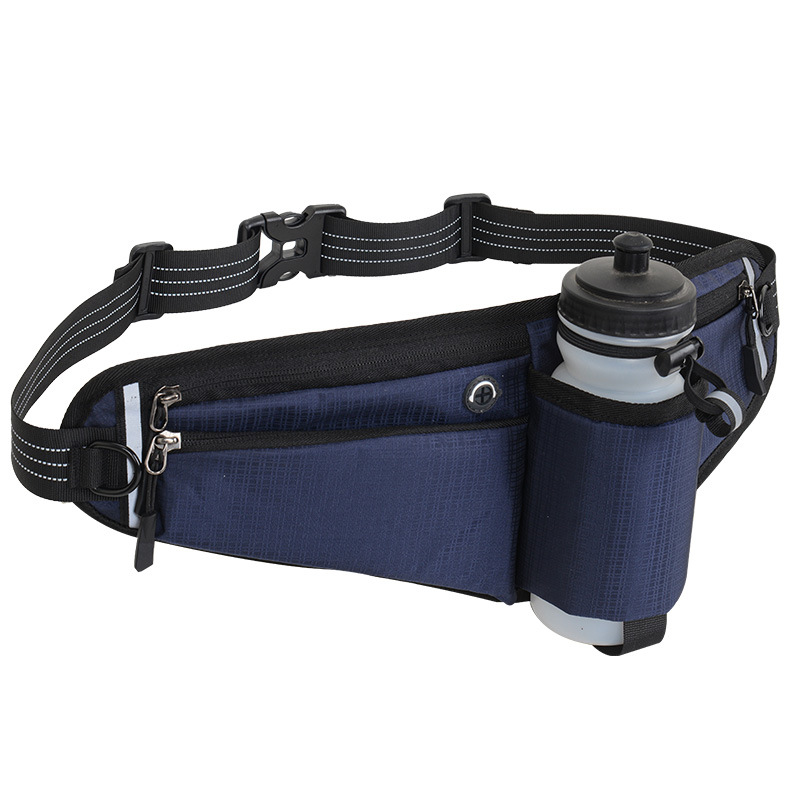 V888-ELOSUNG12755-213016-00 Dark Blue Adjustable Running Waist Pack with Water Bottle Holder, Reflective Design, and Multiple Storage Pockets for Outdoor Activities - Image 1