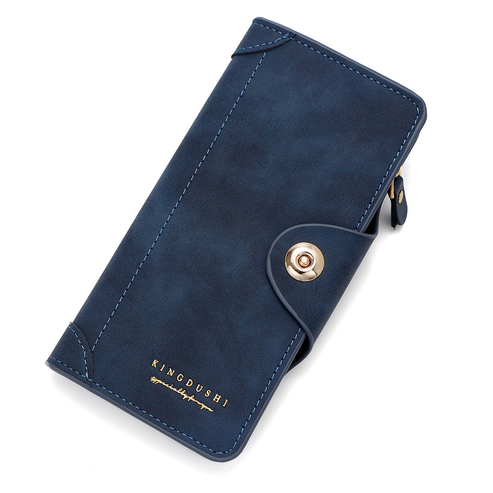 V888-ELOSUNG12761-212957-00 Blue Women's Long Zipper Wallet with Button Closure - PU Leather Multi-Compartment Clutch Purse - Image 1