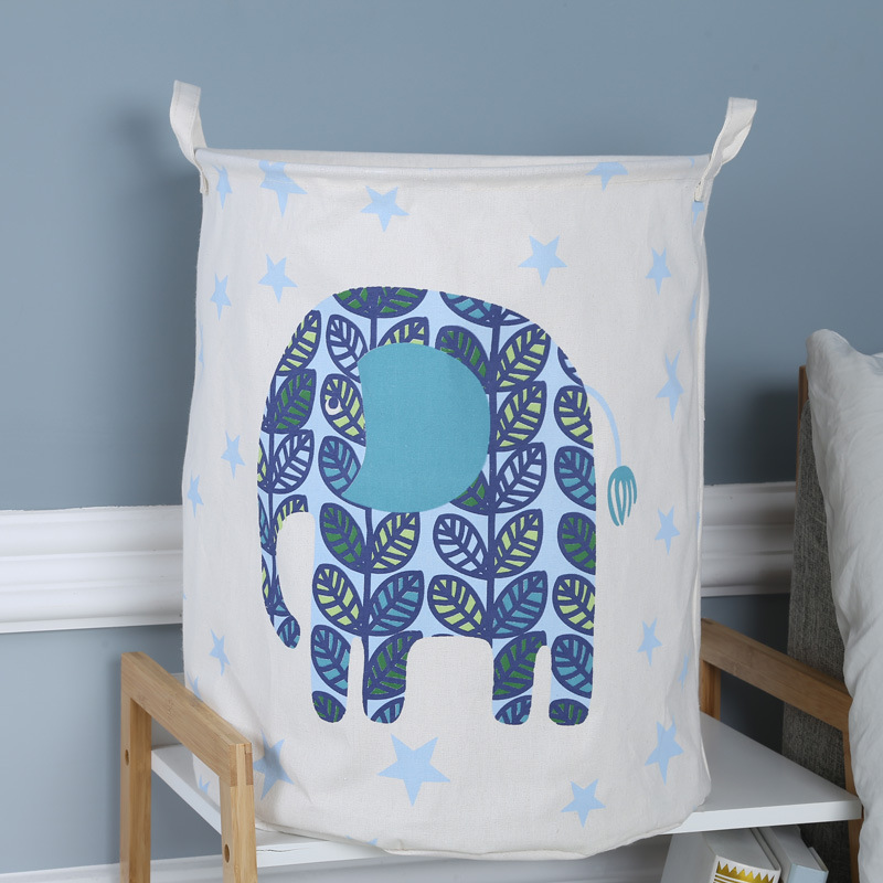 V888-ELOSUNG12797-213414-00 Elephants Canvas Laundry Storage Basket with Adorable Animal Designs - Image 1