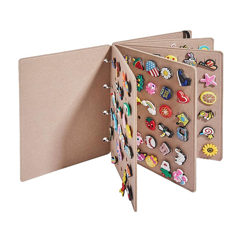 V888-ELOSUNG12832-213576-00 Light Brown Felt Storage Book for Shoe Charms and Pin Collectibles, Durable Organizer - Image 1