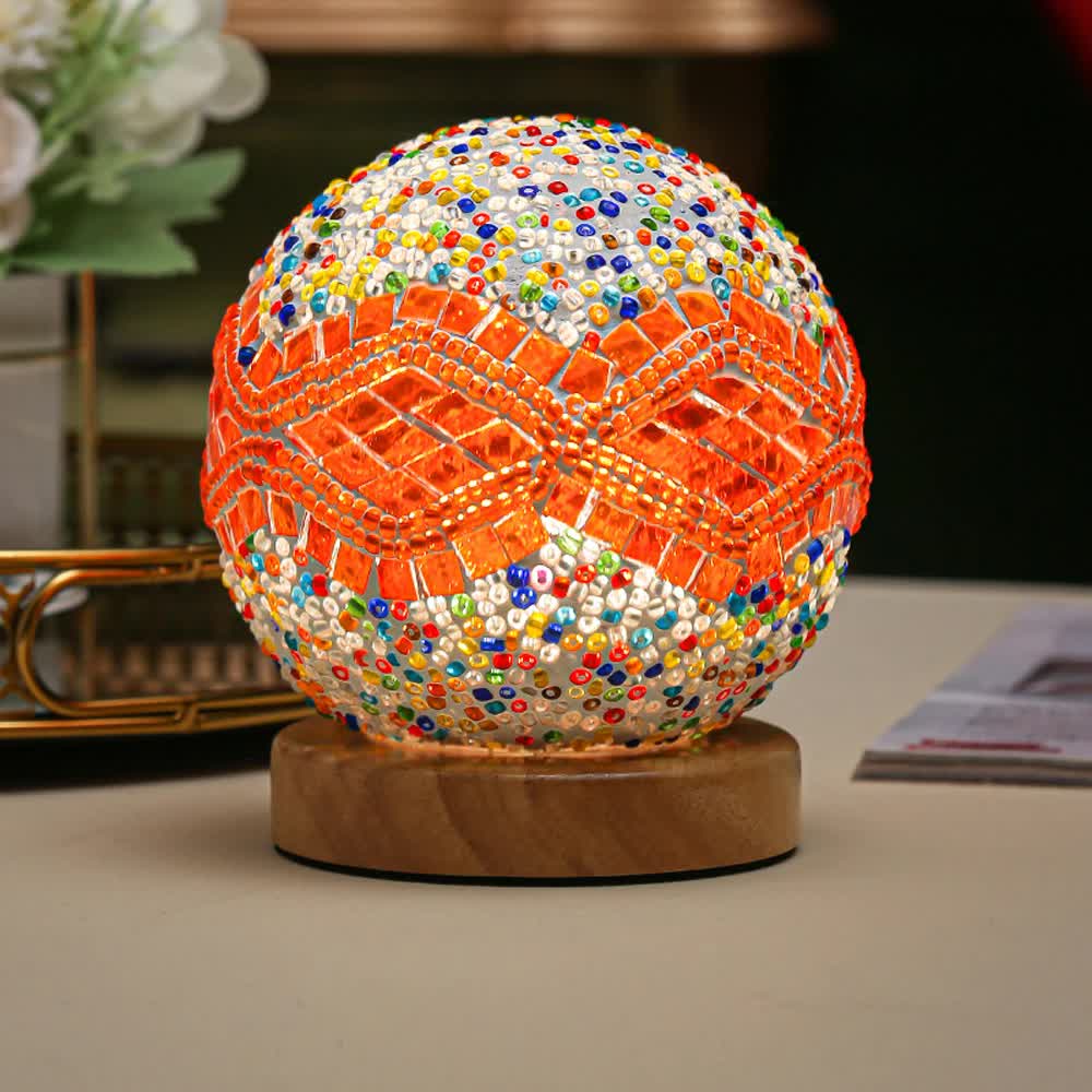 V888-ELOSUNG12853-213661-00 Wavy Orange Handmade Mosaic Glass Lamp - Vibrant Decorative Table Light - Image 1