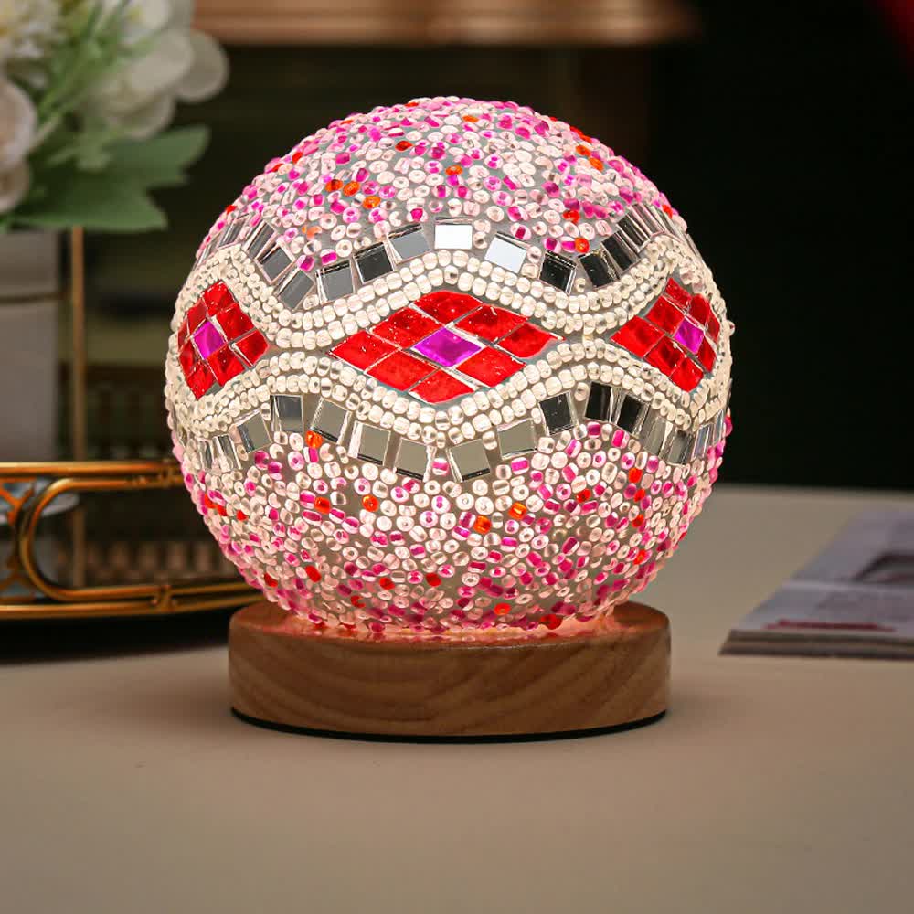 V888-ELOSUNG12854-213664-00 Pink Diamond Pattern Handmade Mosaic Glass Lamp - Vibrant Decorative Table Light - Image 1