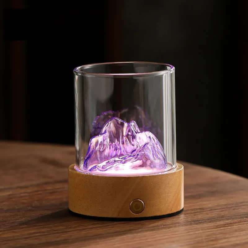 V888-ELOSUNG12860-213654-00 Purple LED Glass Night Light with Mountain Design, USB Rechargeable - Image 1