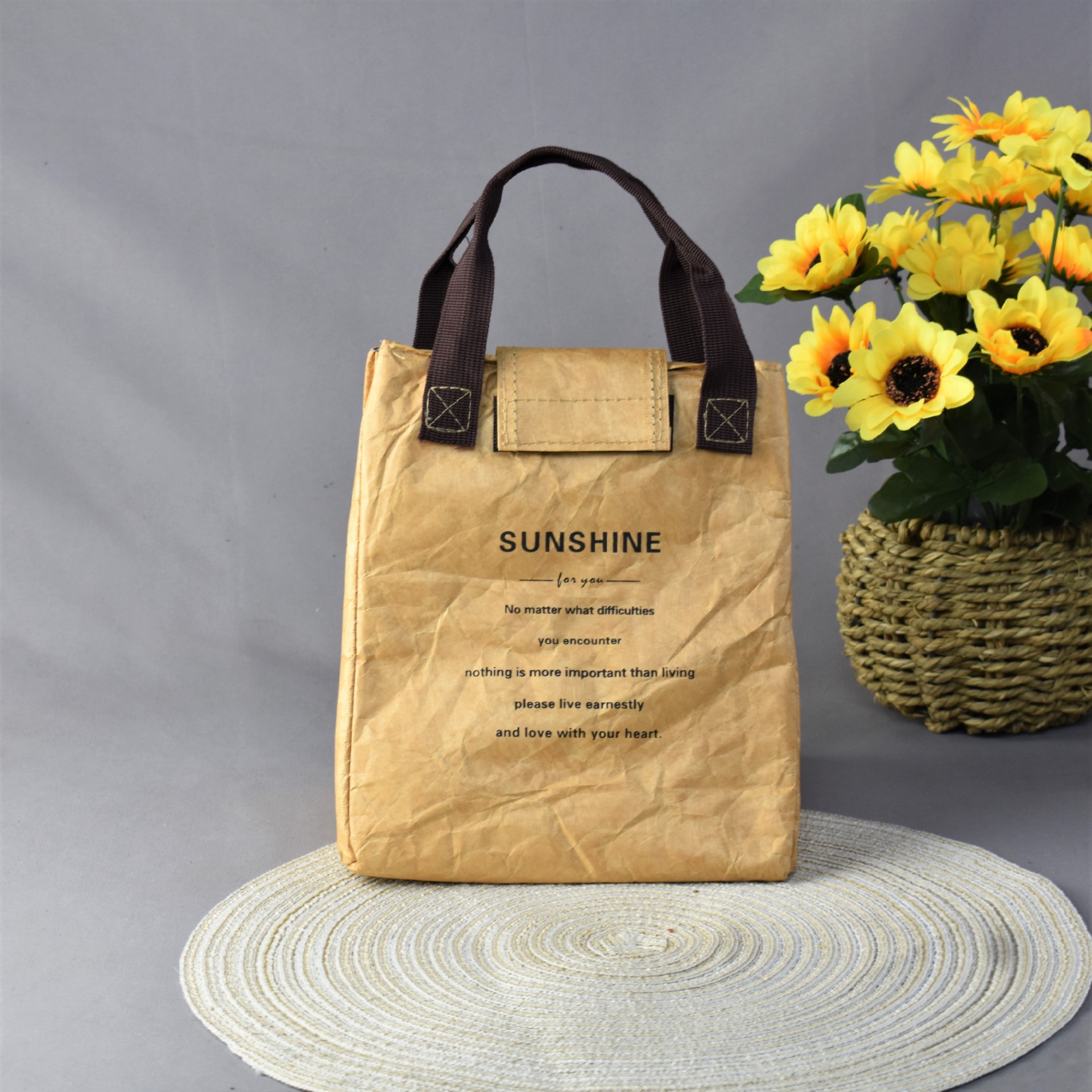 V888-ELOSUNG12887-213771-00 Beige Eco-Friendly Insulated Lunch Bag with Handle - Durable and Reusable - Image 1