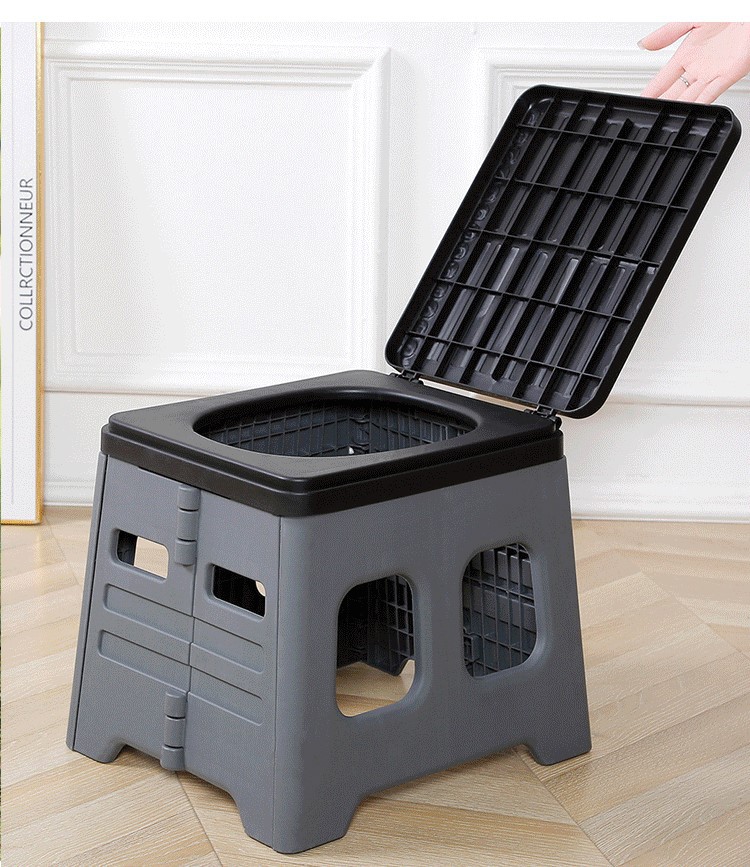 V888-ELOSUNG12905-213872-00 Grey Portable Folding Outdoor Toilet with Lid - Heavy Duty 150kg Capacity - Image 1