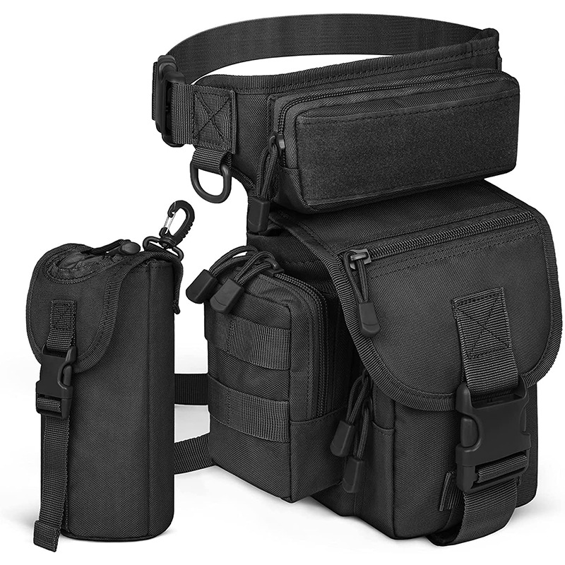 V888-ELOSUNG12934-213888-00 Black Outdoor Tactical Military Leg Bag - Durable Multi-Pocket Utility Waist Pack - Image 1