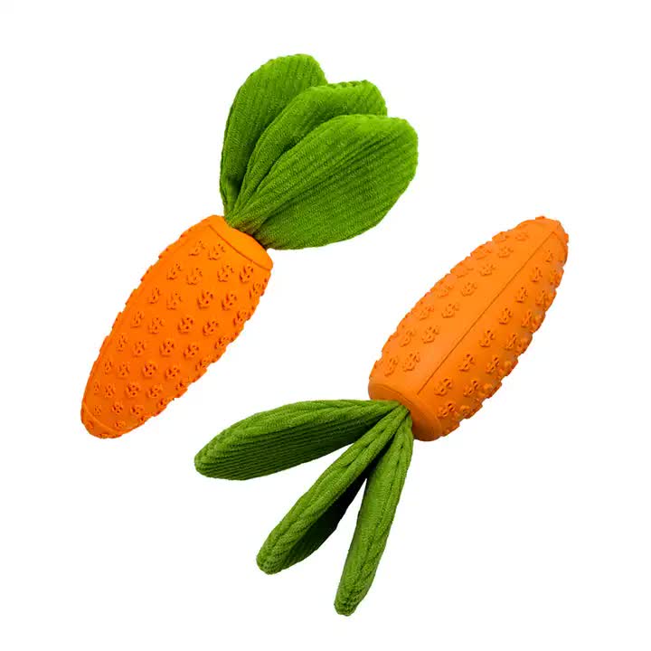 V888-ELOSUNG13145-210472-00 2 PCS Durable Rubber Carrot Dog Toy – Squeaky Chew Toy for Large Dogs, Puppy Teething & Dental Care, Interactive Play for Bored Pets - Image 1