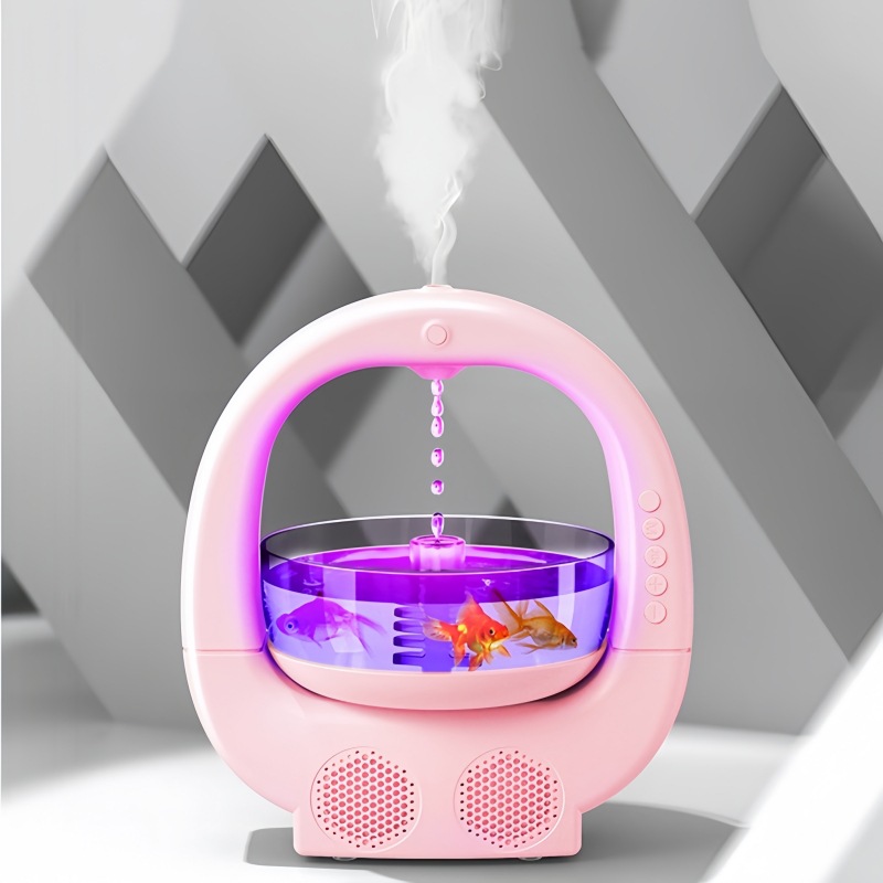 V888-ELOSUNG13177-210669-00 Pink 3 In 1 Anti-Gravity Humidifier Multifunctional Aromatherapy Machine Bluetooth-compatible Speaker Fish Tank Ambient Light - Image 1