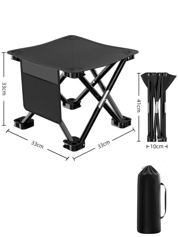 V888-ELOSUNG13217-210634-00 33*32cm Black Outdoor Folding Stool - Lightweight Portable Picnic Chair, Fishing Chair, Camping Seat, and Collapsible Bench for Outdoor Activities - Image 1