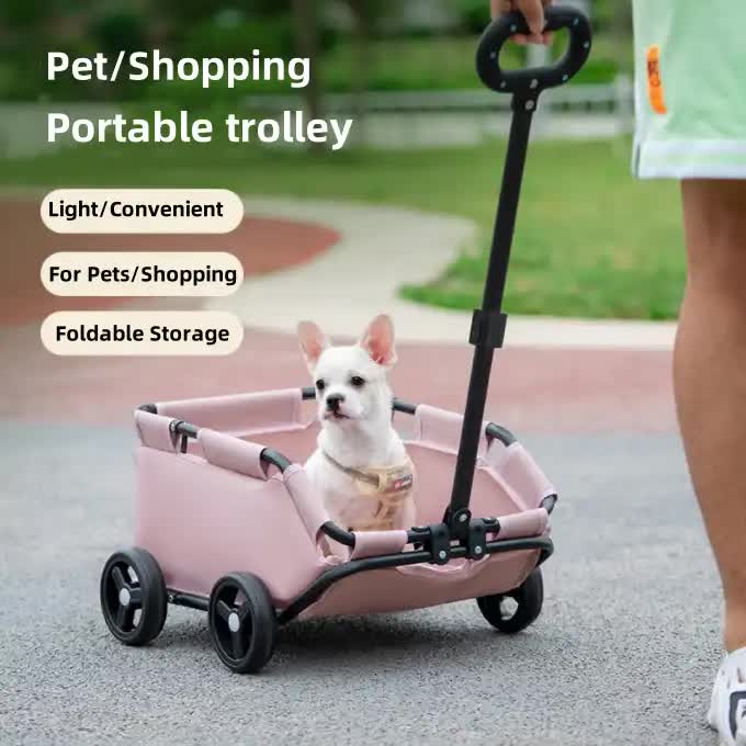 V888-ELOSUNG13218-210723-00 Pink Compact Foldable Pet Stroller for Dogs and Cats – Lightweight Travel Pushchair for Small Pets, Teddy Dogs, and Cats – Portable and Collapsible Pet Buggy for Outdoor Adventures - Image 1