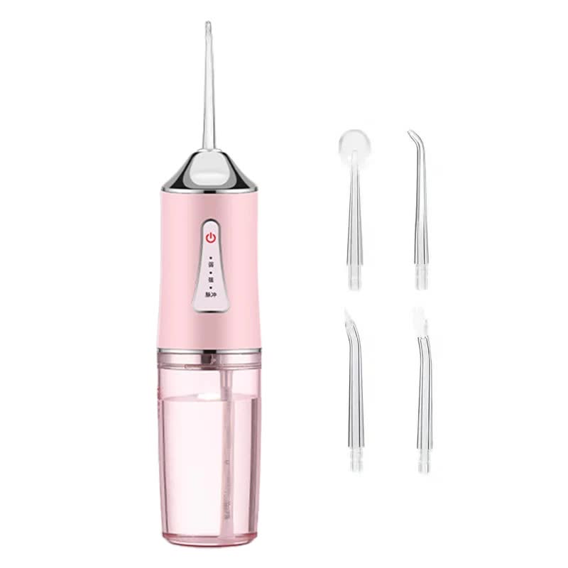 V888-ELOSUNG13233-210737-00 Pink Electric Portable Water Flosser - Smart 4-Head Oral Irrigation Teeth Cleaner, Pulse Cleaning for Home Use - Image 1