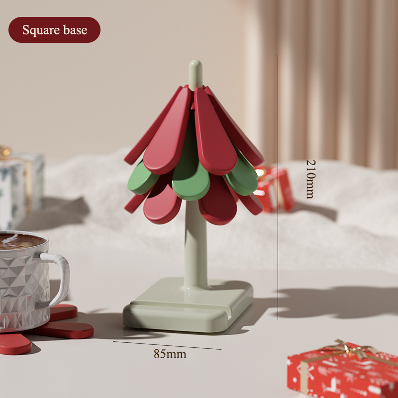 V888-ELOSUNG13249-210661-00 Square Base Red High temperature resistant table mat household teacup mat anti-scalding mat foldable insulation mat pot mat, insulation mat shelf Christmas tree shape - Image 1