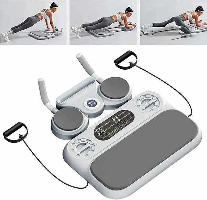V888-ELOSUNG13252-210779-00 Grey 6-in-1 Multifunctional Fitness Board – Ab Wheel, Automatic Rebound, Fat Burning and Core Strengthening Home Workout Equipment - Image 1