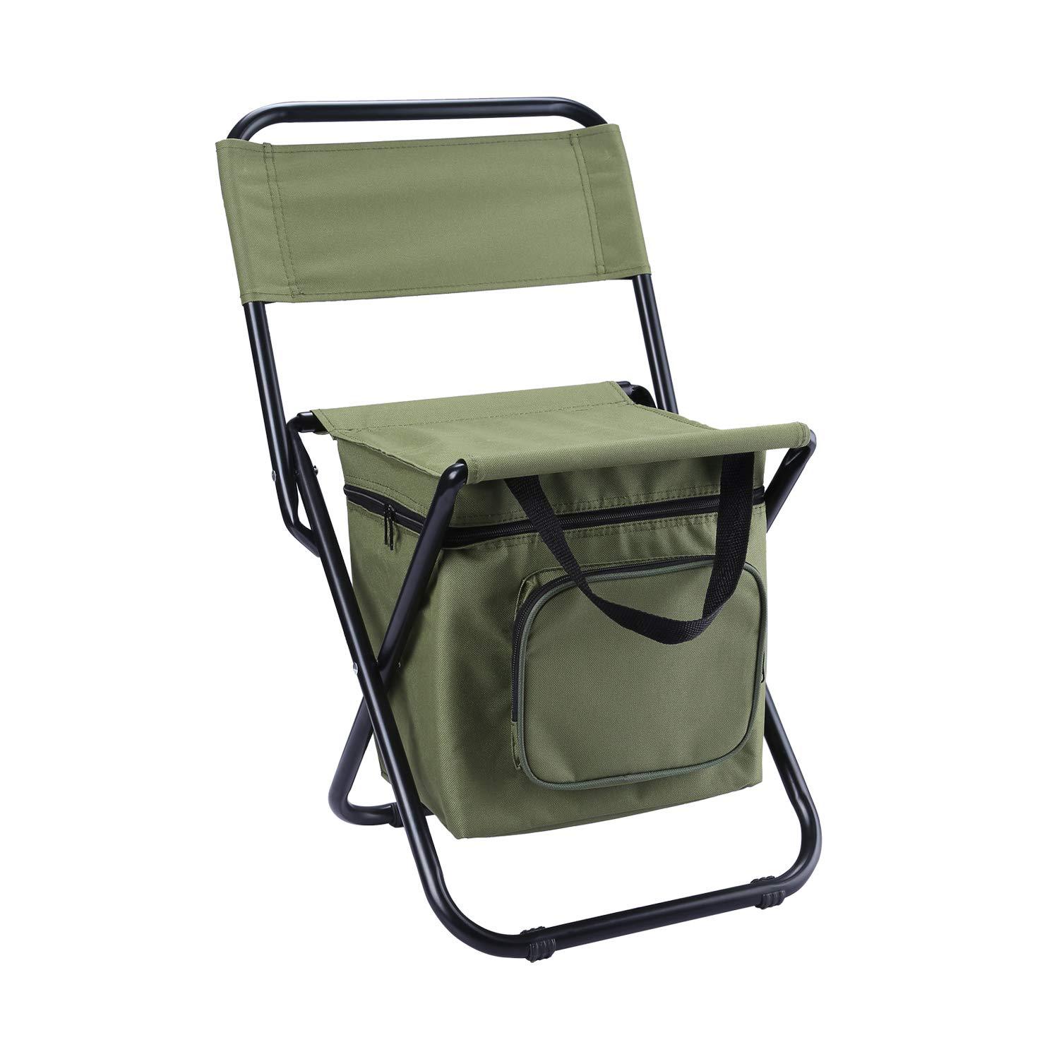 V888-ELOSUNG13303-211247-00 Green Portable 3-in-1 Folding Camping Chair with Storage Bag, Backrest, and Insulated Cooler for Outdoor Fishing, Hiking, and Picnics - Image 1
