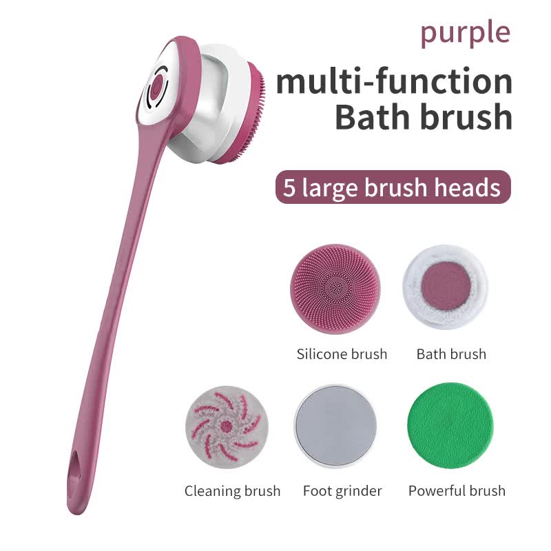 V888-ELOSUNG13451-211719-00 Purple Electric Bath Brush & Multi-Functional Massager - Long Handle Waterproof Body Cleansing Tool - Image 1