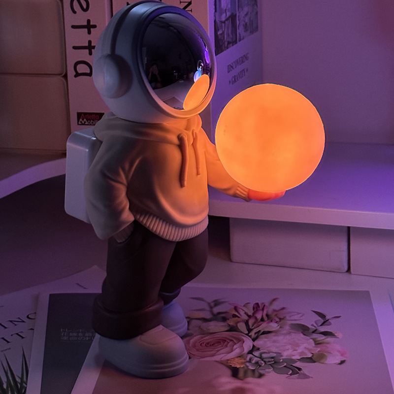 V888-ELOSUNG13502-211787-00 Holding the romantic moon (beige top + brown pants) Creative Astronaut Bluetooth Speaker with 3D Starry Sky Lighting, Portable Wireless Moon Lamp Speaker - Perfect Gift for Space Enthusiasts - Image 1