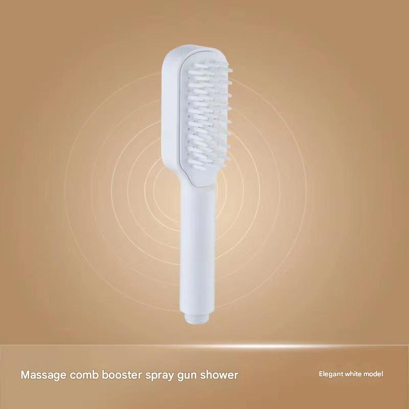 V888-ELOSUNG13549-212112-00 White Handheld Shower Head with Silicone Brush and Massage Function - High-Pressure Water Spray - Image 1