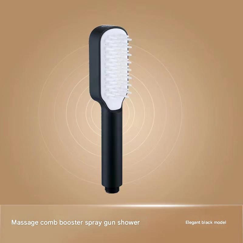 V888-ELOSUNG13550-212113-00 Black Handheld Shower Head with Silicone Brush and Massage Function - High-Pressure Water Spray - Image 1