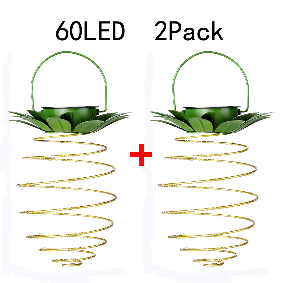 V888-ELOSUNG13553-212162-00 2 Pcs 60 LEDS Solar Pineapple Lantern - Outdoor LED Decorative Hanging Light, Waterproof Iron Art, Solar-Powered Garden String Light - Image 1