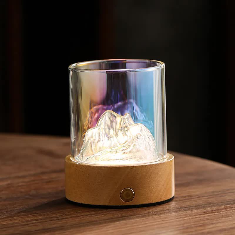 V888-ELOSUNG13574-212201-00 Colorful Glass Mountain Ambient Night Light - USB Rechargeable Touch Control Bedside Lamp - Adjustable 3-Color Light - Image 1