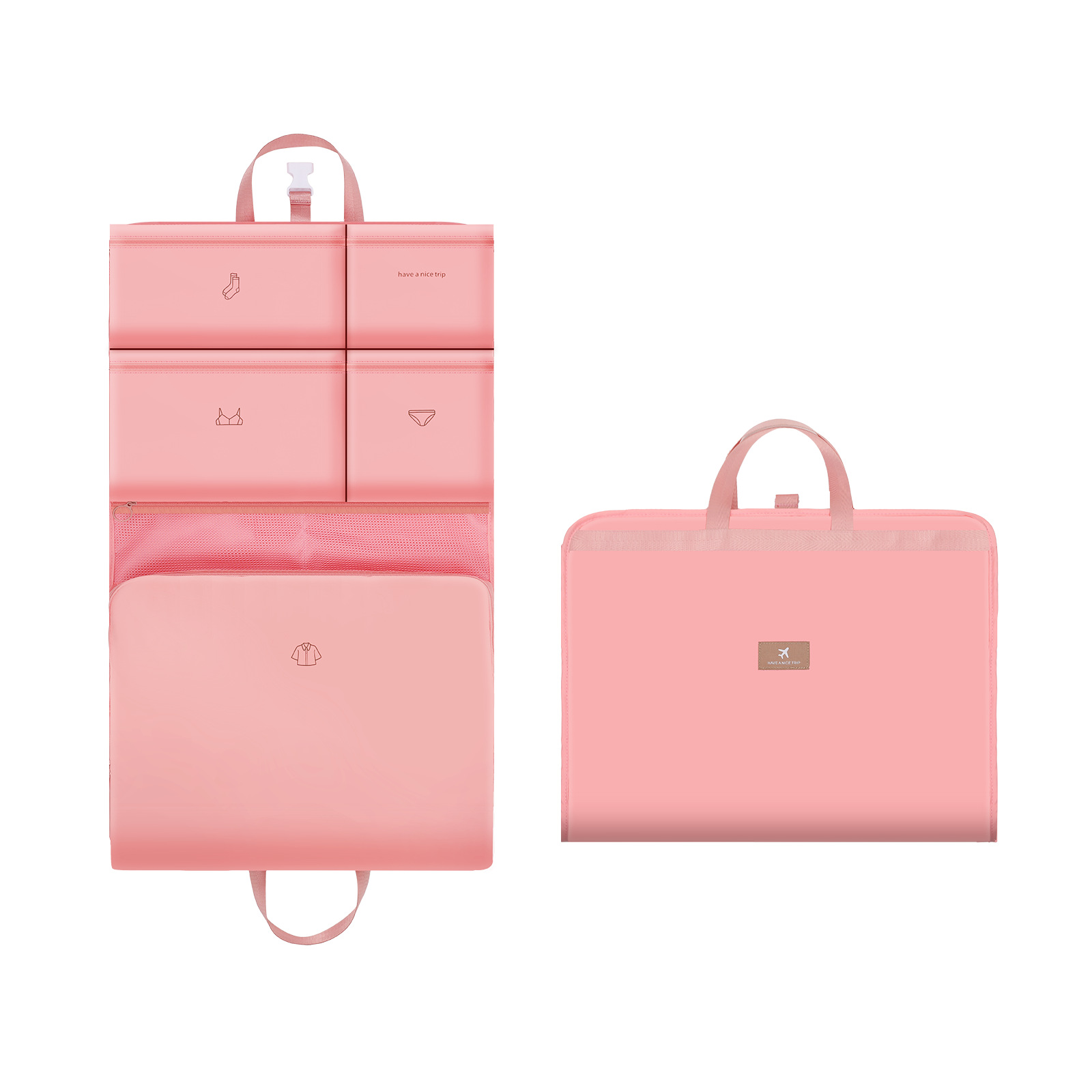 V888-ELOSUNG13580-212209-00 Dark Pink Travel Storage Organizer Bag - Multi-Compartment Lightweight Foldable Luggage Organizer for Clothes, Underwear, and Accessories - Portable and Durable Packing Solution for Travel & Business Trips - Image 1