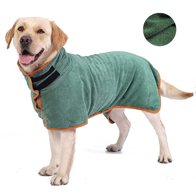 V888-ELOSUNG13642-212482-00 S Green Pet Dog Quick-Dry Bathrobe – Absorbent Towel Robe for Medium and Large Dogs - Image 1