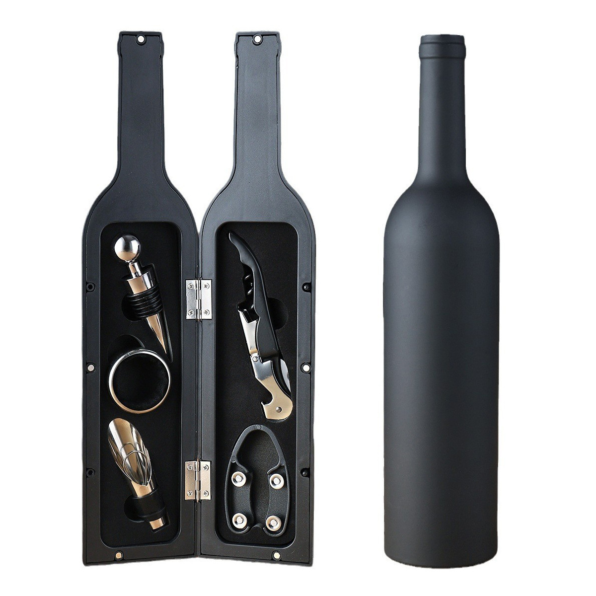 V888-ELOSUNG13651-212521-00 Black Closure Creative Wine Accessories Set – 5-Piece High-Grade Wine Tool Gift Set - Image 1