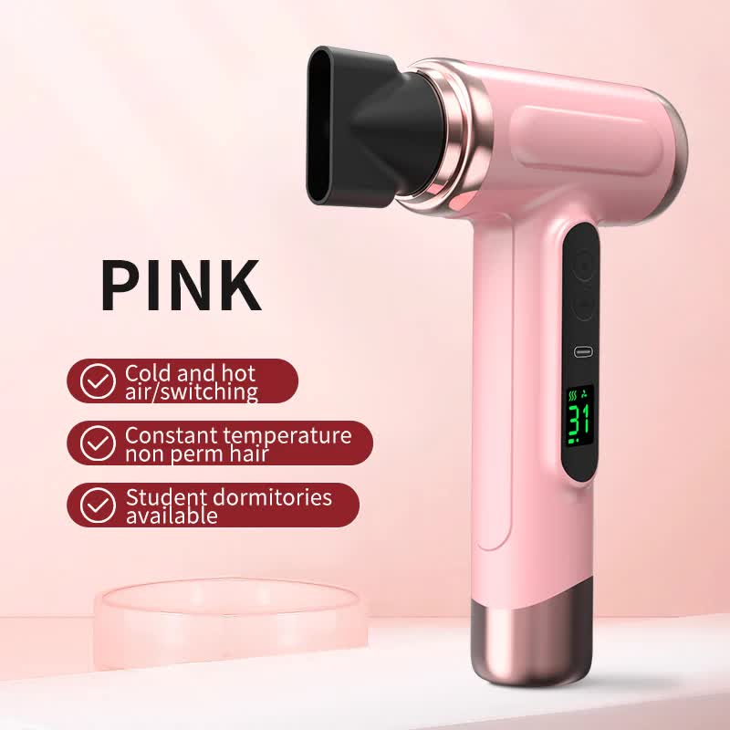 V888-ELOSUNG13684-212607-00 Pink wireless Hair Dryer with Cold & Hot Air, Portable Large-Capacity Rechargeable Ionic Dryer, Fast-Drying, Lightweight and Compact for Home and Travel - Image 1