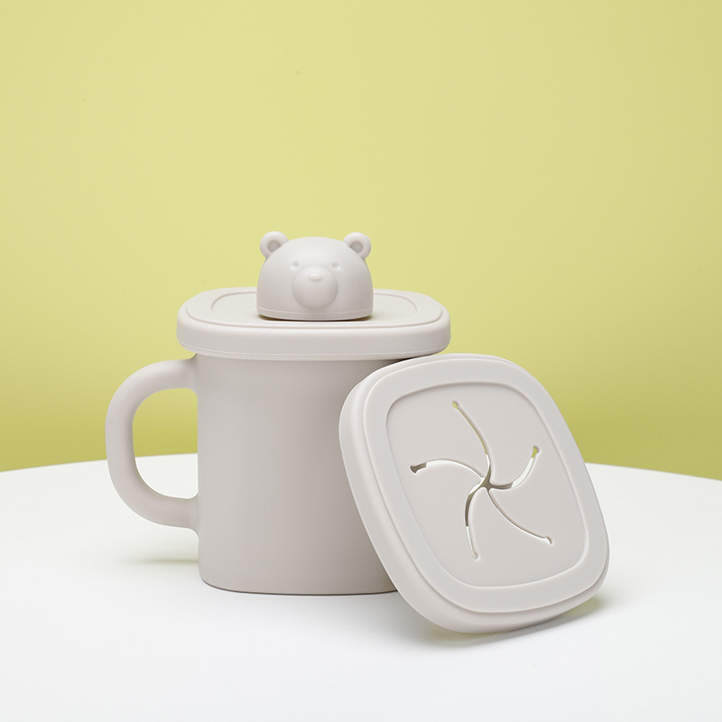 V888-ELOSUNG13693-213495-00 Light Brown Silicone Baby Training Cup with Dual Handles, Duck-Bill & Snack Cup Lids, Spill-Proof & Drop-Proof - Image 1