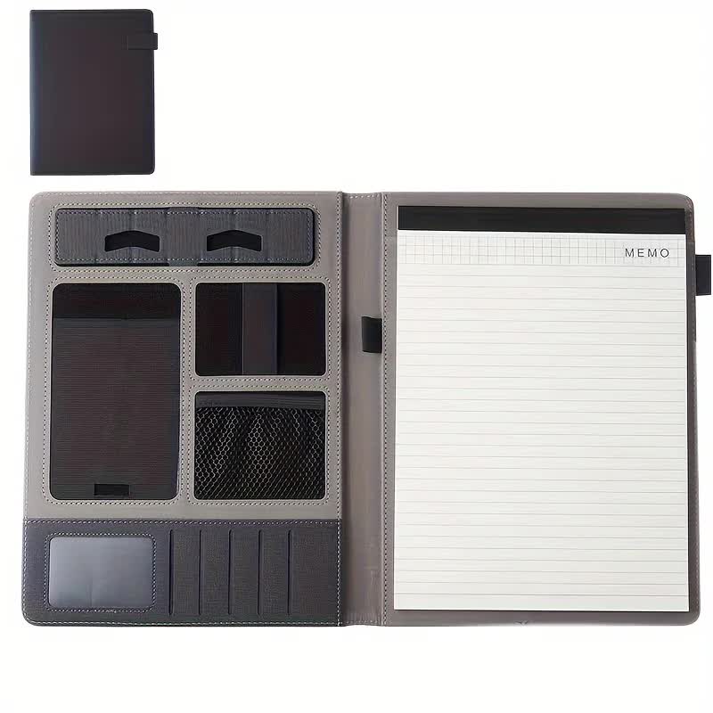 V888-ELOSUNG13745-212642-00 Black A4 Leather Multi-Functional Business Document Folder with Card Slots - Contract File Organizer - Image 1