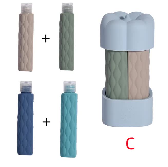 V888-ELOSUNG13797-213448-00 Blue Combination Travel Silicone Refillable Bottles Set - 4-in-1 Portable Containers for Shampoo and Shower Gel, TPR+PE Material, Compact and Leak-Proof - Image 1