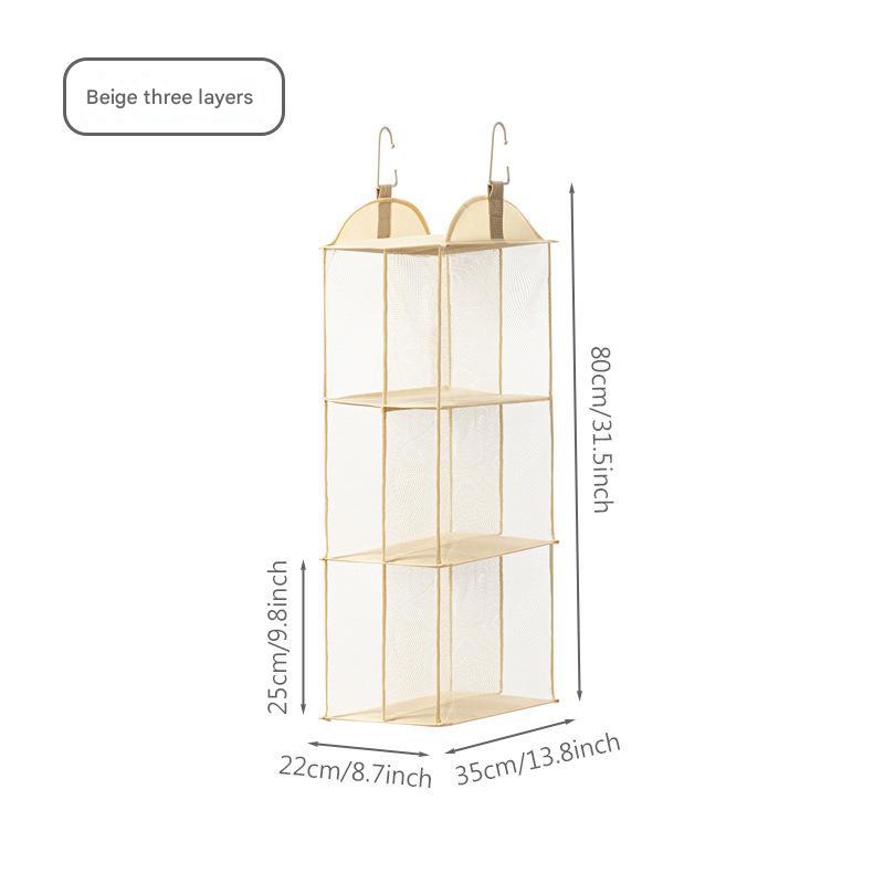 V888-ELOSUNG13935-213718-00 Off White Hanging Dustproof Storage Bag - Multi-Layer Organizer for Bags, Clothes & Accessories, 3-Tier Non-Woven Fabric - Image 1