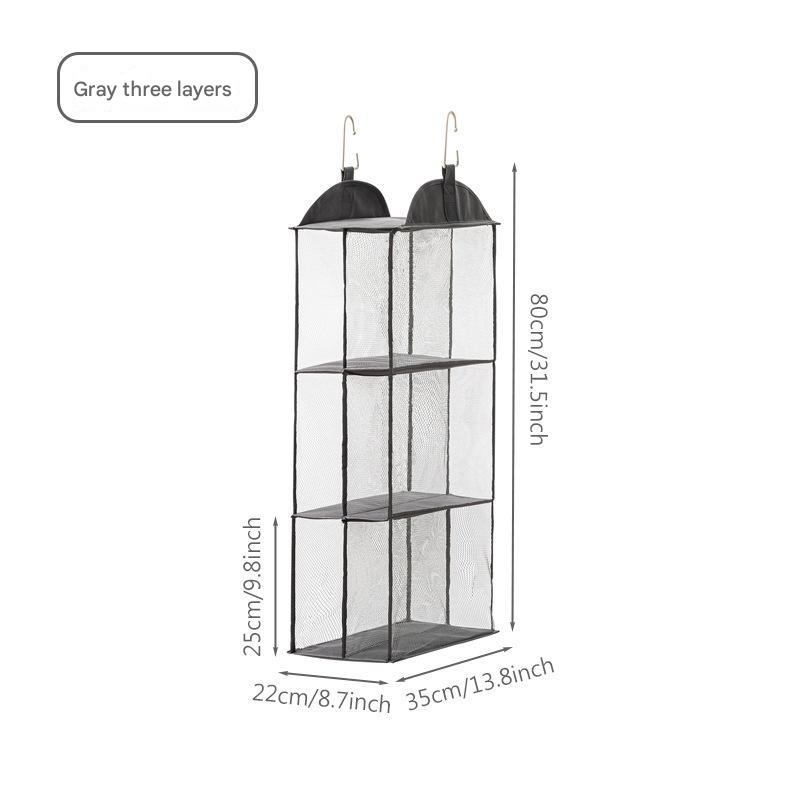 V888-ELOSUNG13936-213719-00 Grey Hanging Dustproof Storage Bag - Multi-Layer Organizer for Bags, Clothes & Accessories, 3-Tier Non-Woven Fabric - Image 1