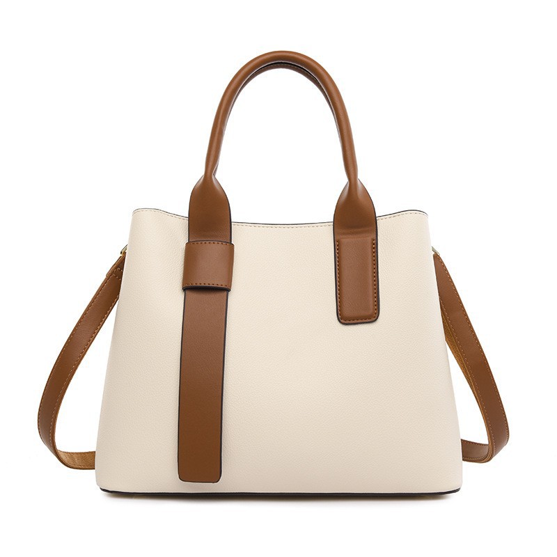V888-ELOSUNG13998-213924-00 Off White And Brown Retro Fashion Handbag - Elegant Tote with Large Capacity for Work and Daily Use - Image 1