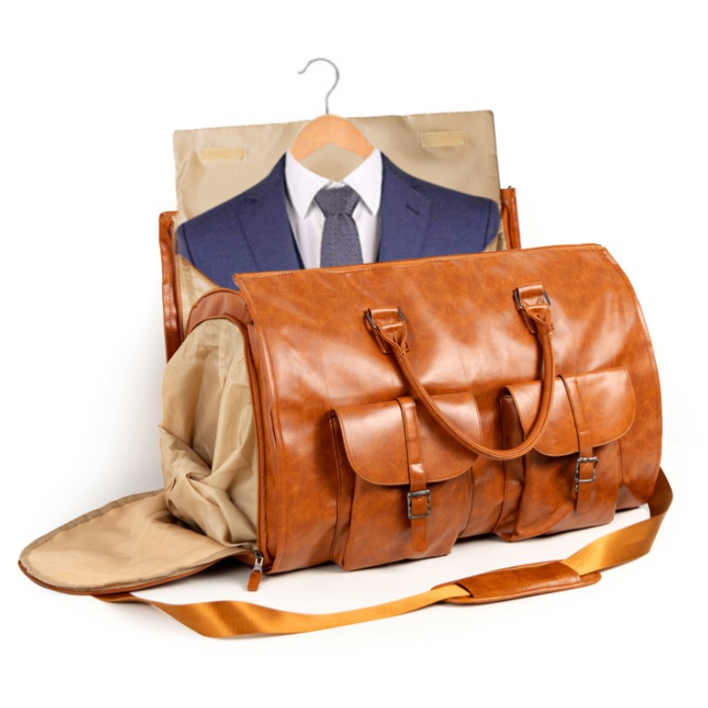 V888-ELOSUNG15014-211453-00 Brown PU Leather Travel Duffel Bag - Multifunctional Overnight Gym Bag with Spacious Compartments - Image 1