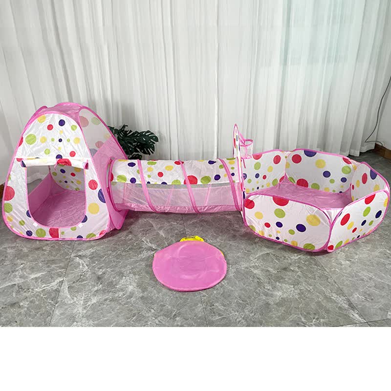 V888-ELOSUNG15039-211867-00 Pink 3-in-1 Kids Play Tent Set - Foldable Indoor/Outdoor Tunnel and Ball Pit with Fence - Image 1