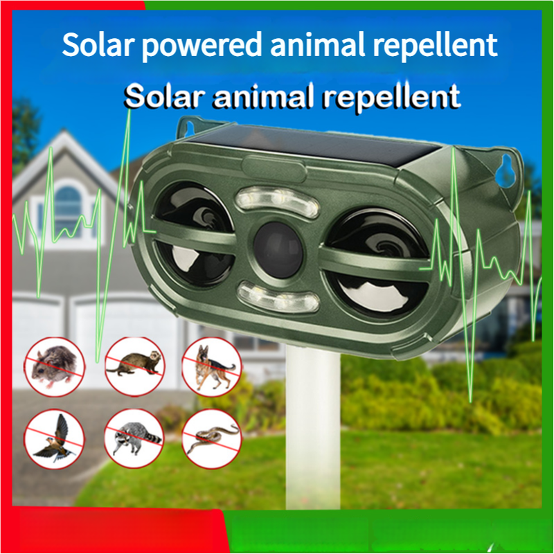 V888-ELOSUNG15104-211720-00 Solar-Powered Ultrasonic Animal Repellent - Outdoor, Waterproof Pest Deterrent for Rodents, Birds, and More - Image 1